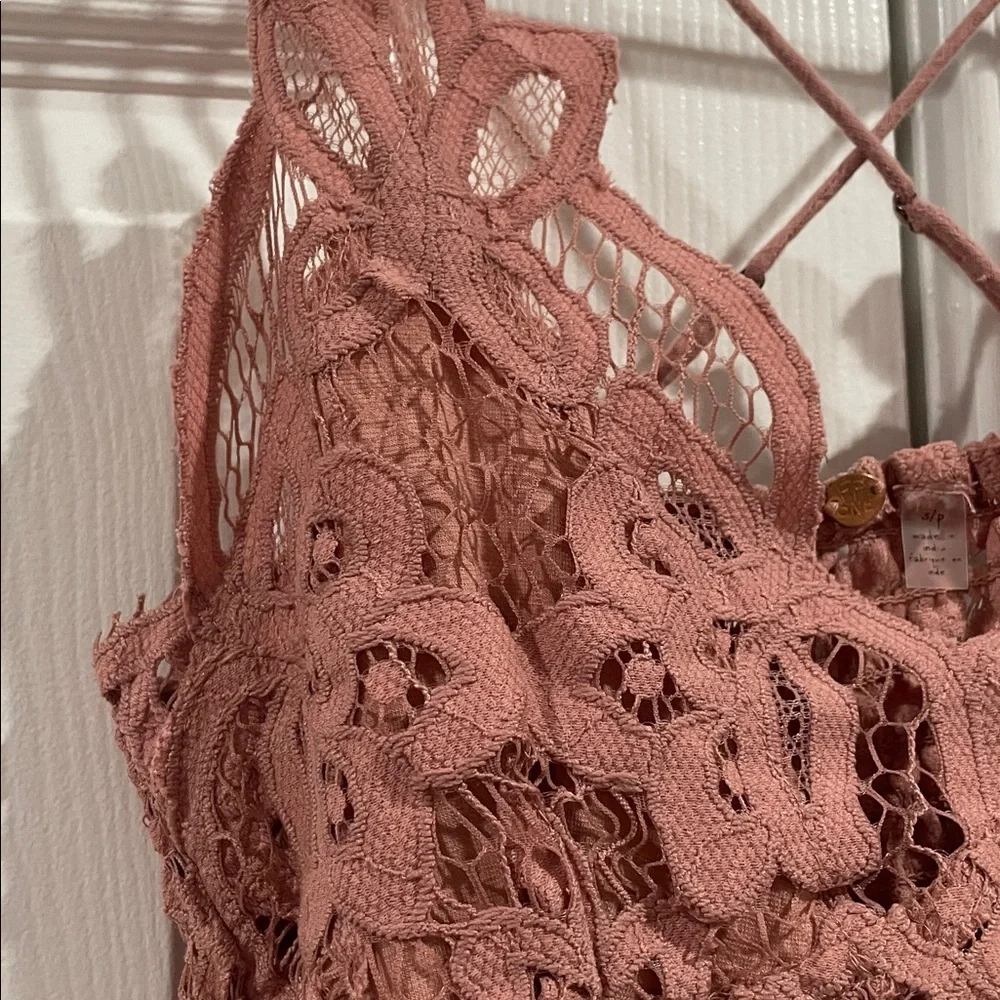 Free People One- Lace Bodice Tiered Ruffle Sundress - Dusty Rose- Size Small - Picture 5 of 12